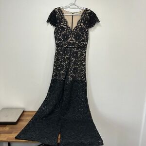 Alice‎ + Olivia Womens Jumpsuit 8 Black Lace Wide Leg Cut Out One Piece